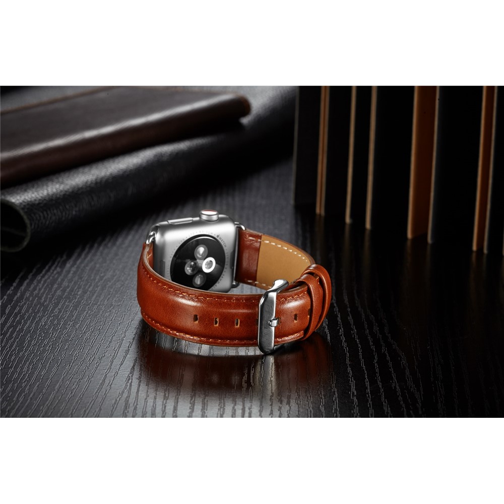 Top Layer Crazy Horse Texture Cowhide Leather Watch Strap Replacement for Apple Watch Series 4 44mm, Series 3 / 2 / 1 42mm - Brown-6
