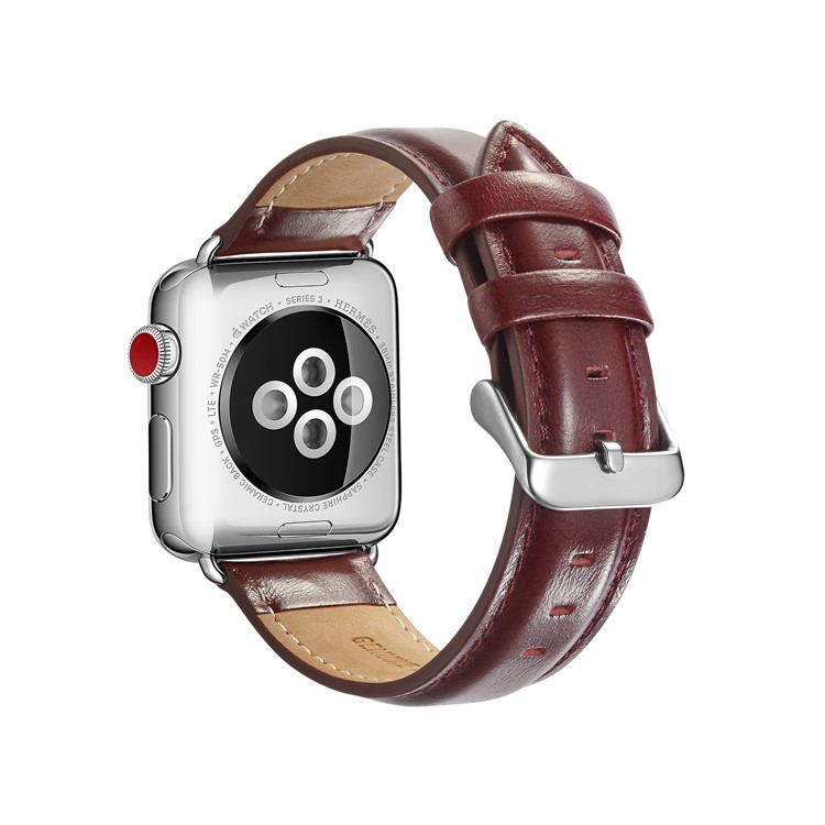 Top Layer Crazy Horse Texture Cowhide Leather Watch Strap for Apple Watch Series 4 40mm / Series 3 2 1 38mm - Red-1