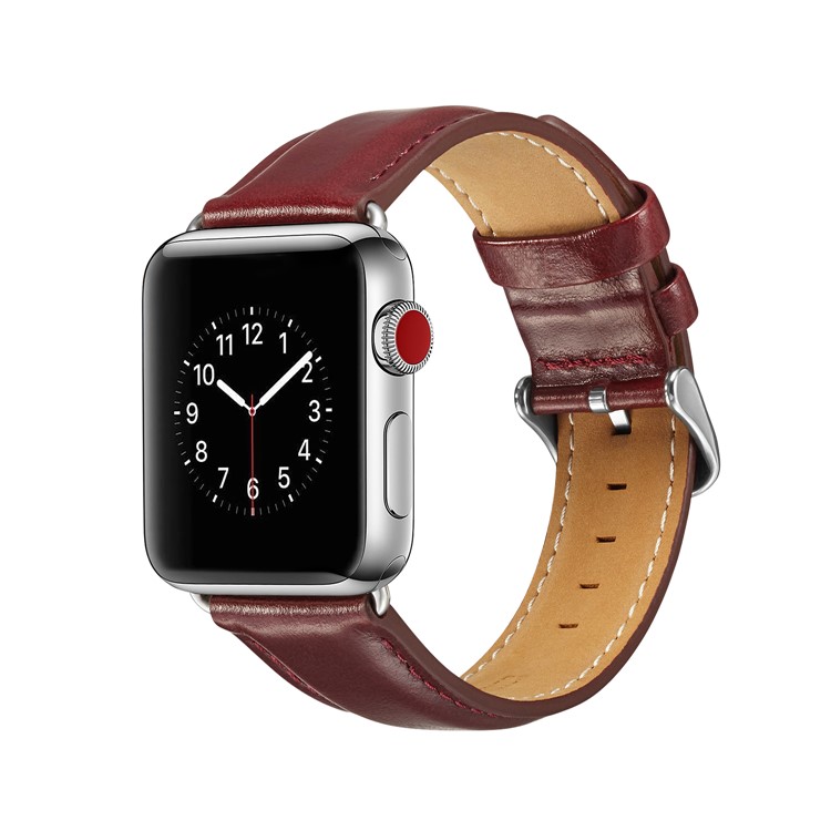 Top Layer Crazy Horse Texture Cowhide Leather Watch Strap for Apple Watch Series 4 40mm / Series 3 2 1 38mm - Red-2