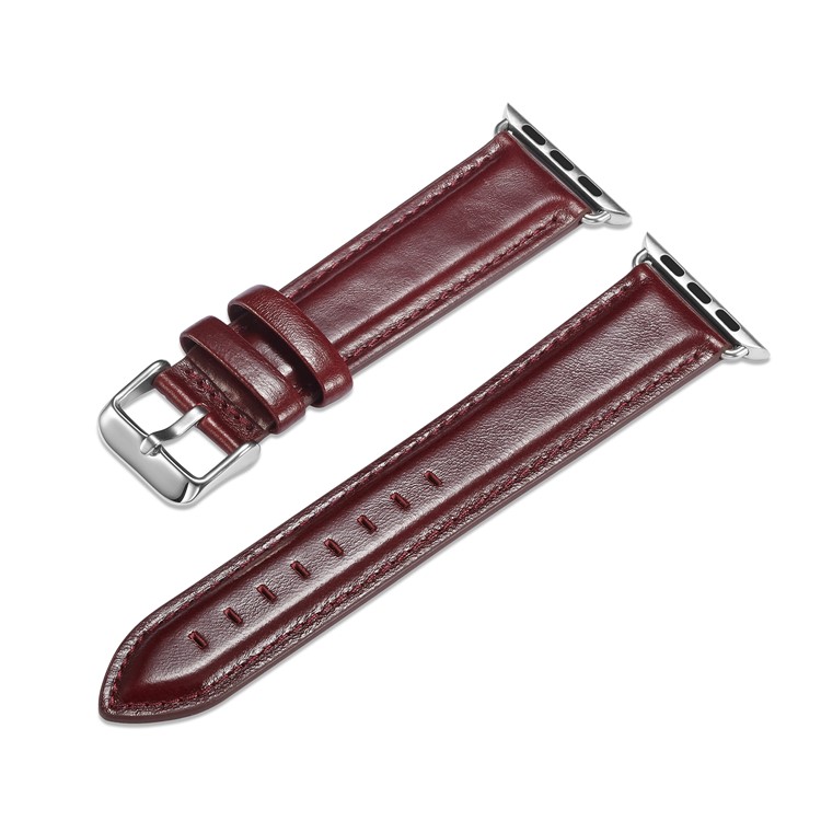 Top Layer Crazy Horse Texture Cowhide Leather Watch Strap for Apple Watch Series 4 40mm / Series 3 2 1 38mm - Red-3
