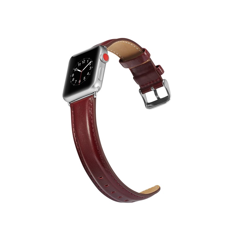 Top Layer Crazy Horse Texture Cowhide Leather Watch Strap for Apple Watch Series 4 40mm / Series 3 2 1 38mm - Red-5