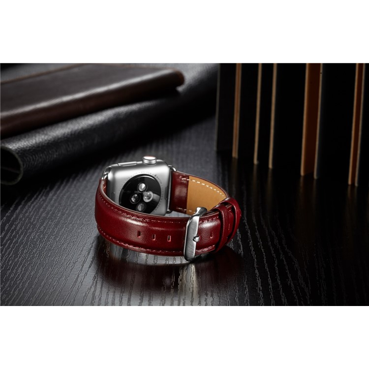 Top Layer Crazy Horse Texture Cowhide Leather Watch Strap for Apple Watch Series 4 40mm / Series 3 2 1 38mm - Red-6