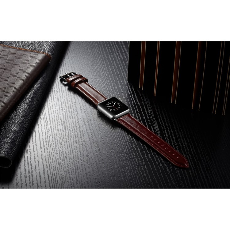 Top Layer Crazy Horse Texture Cowhide Leather Watch Strap for Apple Watch Series 4 40mm / Series 3 2 1 38mm - Red-7