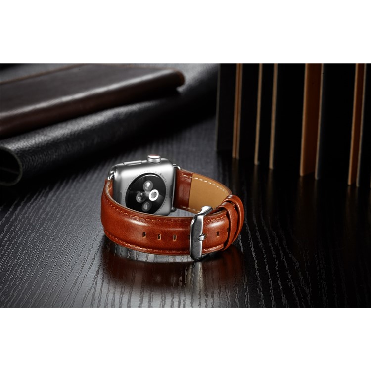 Top Layer Crazy Horse Texture Cowhide Leather Wristwatch Strap for Apple Watch Series 4 40mm / Series 3 2 1 38mm - Brown-6