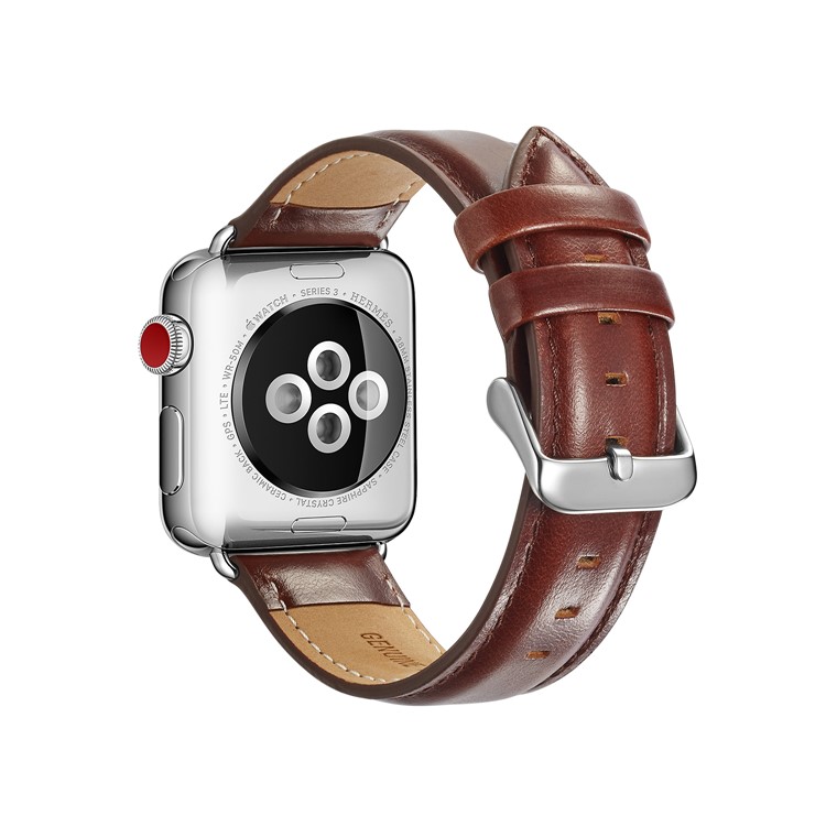 Top Layer Crazy Horse Texture Cowhide Leather Watch Band Replacement for Apple Watch Series 4 40mm / Series 3 2 1 38mm - Coffee-1