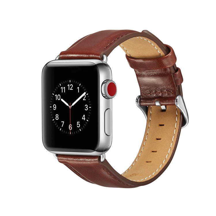 Top Layer Crazy Horse Texture Cowhide Leather Watch Band Replacement for Apple Watch Series 4 40mm / Series 3 2 1 38mm - Coffee-2