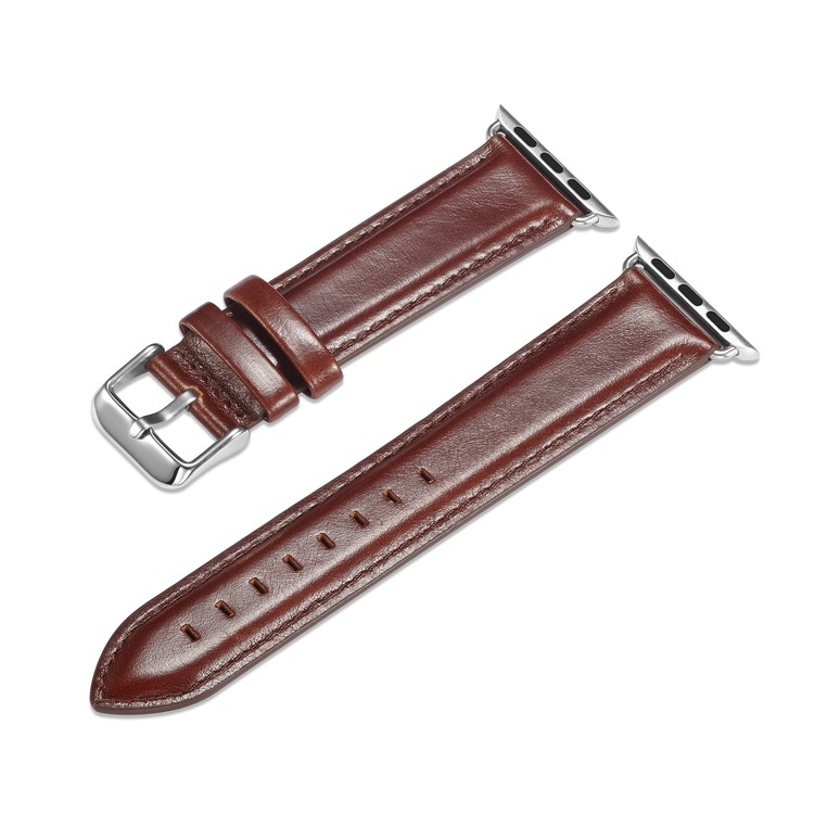 Top Layer Crazy Horse Texture Cowhide Leather Watch Band Replacement for Apple Watch Series 4 40mm / Series 3 2 1 38mm - Coffee-3