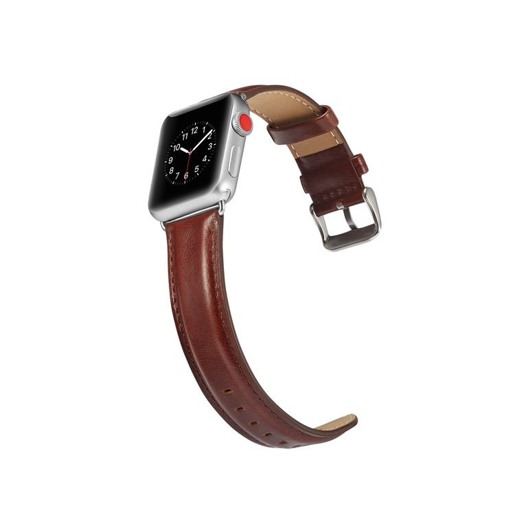 Top Layer Crazy Horse Texture Cowhide Leather Watch Band Replacement for Apple Watch Series 4 40mm / Series 3 2 1 38mm - Coffee-5