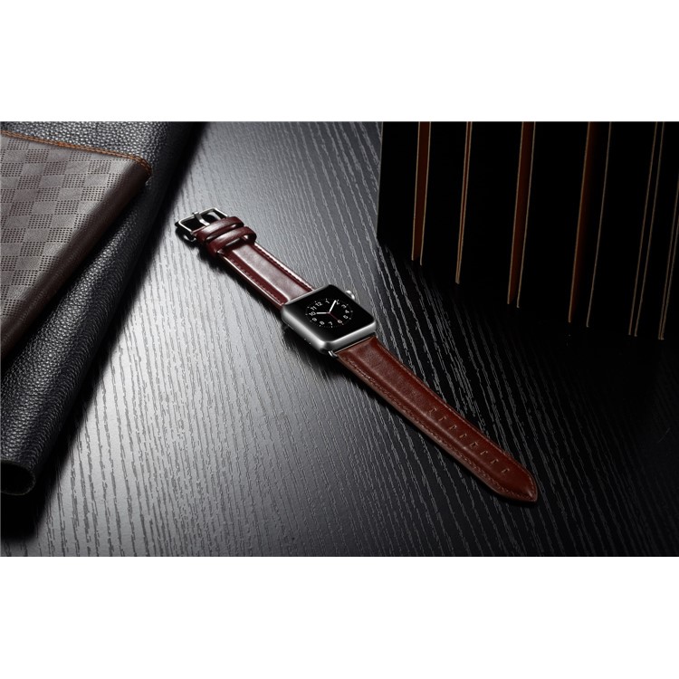 Top Layer Crazy Horse Texture Cowhide Leather Watch Band Replacement for Apple Watch Series 4 40mm / Series 3 2 1 38mm - Coffee-7