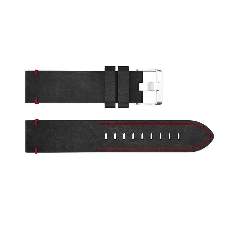 Genuine Leather Smart Watch Band for Samsung Galaxy Watch 42mm - Black / Red String-3