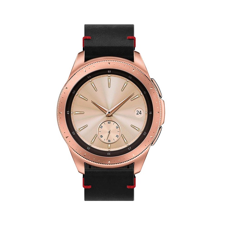 Genuine Leather Smart Watch Band for Samsung Galaxy Watch 42mm - Black / Red String-5
