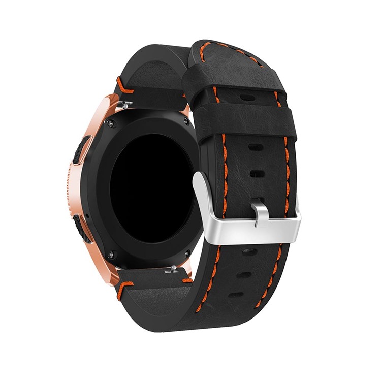 Genuine Leather Smart Watch Strap for Samsung Galaxy Watch 42mm - Black / Orange String-2