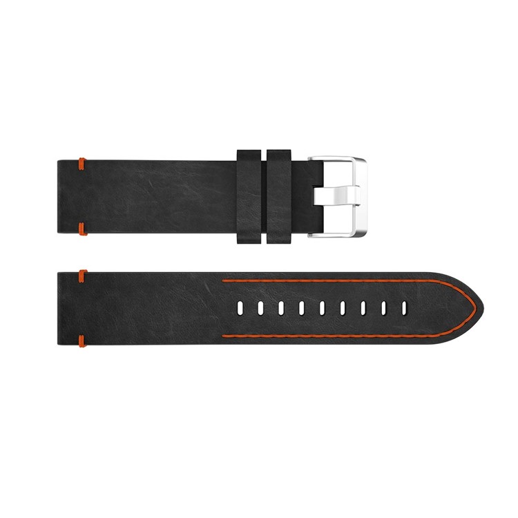 Genuine Leather Smart Watch Strap for Samsung Galaxy Watch 42mm - Black / Orange String-3