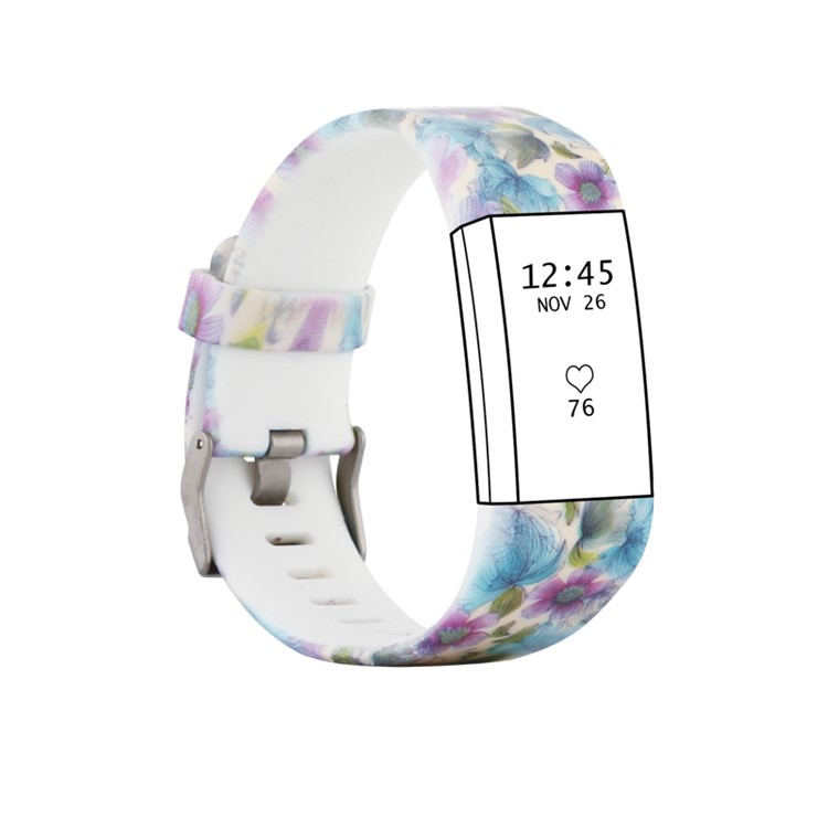 Pattern Printing Wrist Band for Fitbit Charge 2, Size: L - Blue and Purple Flower-2