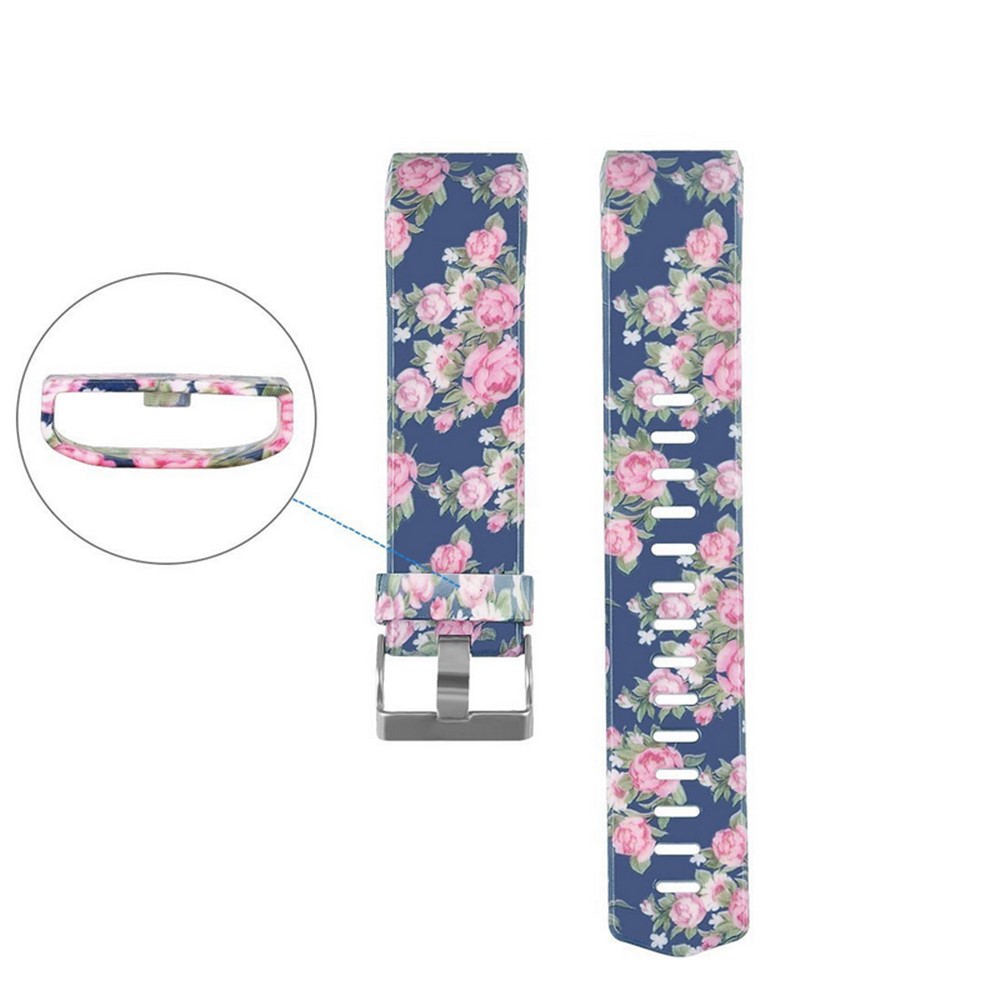 

Pattern Printing Wristband Strap for Fitbit Charge 2, Size: L - Peony / Blue Background, Charge 2