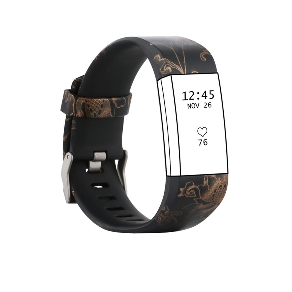 Pattern Printing Wrist Bracelet Accessory for Fitbit Charge 2, Size: L - Gold Flower-1