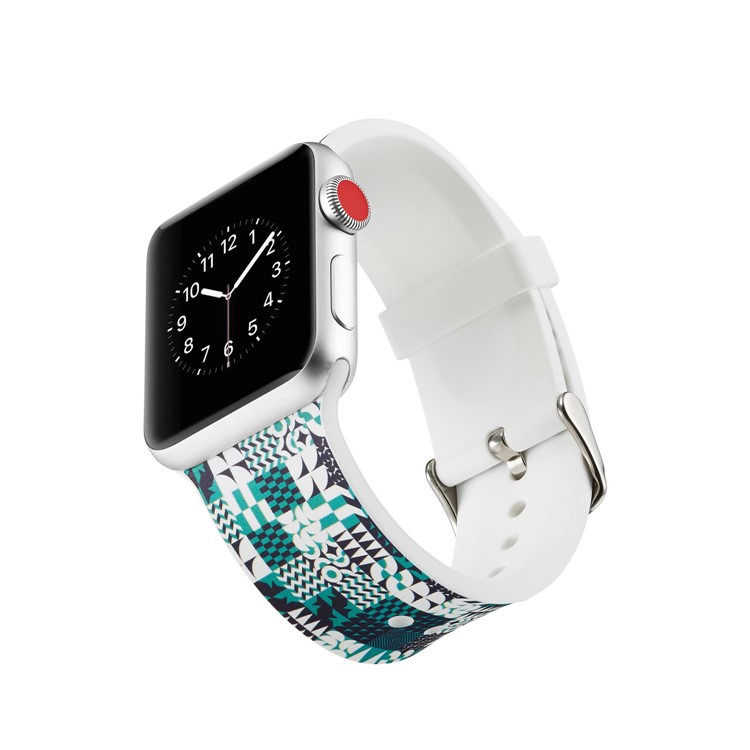 Pattern Printing Soft Silicone Watch Wrist Strap for Apple Watch Series 4 40mm / Series 3 2 1 38mm - Geometric Pattern-2