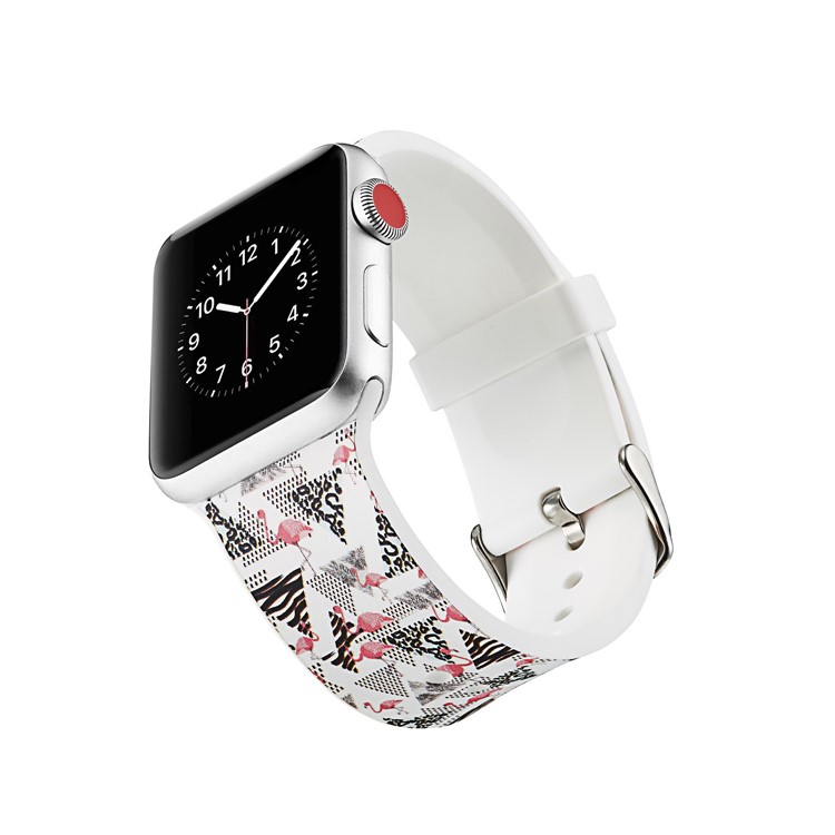 Pattern Printing Soft Silicone Wrist Strap Part for Apple Watch Series 4 40mm / Series 3 2 1 38mm - Flamingo-2