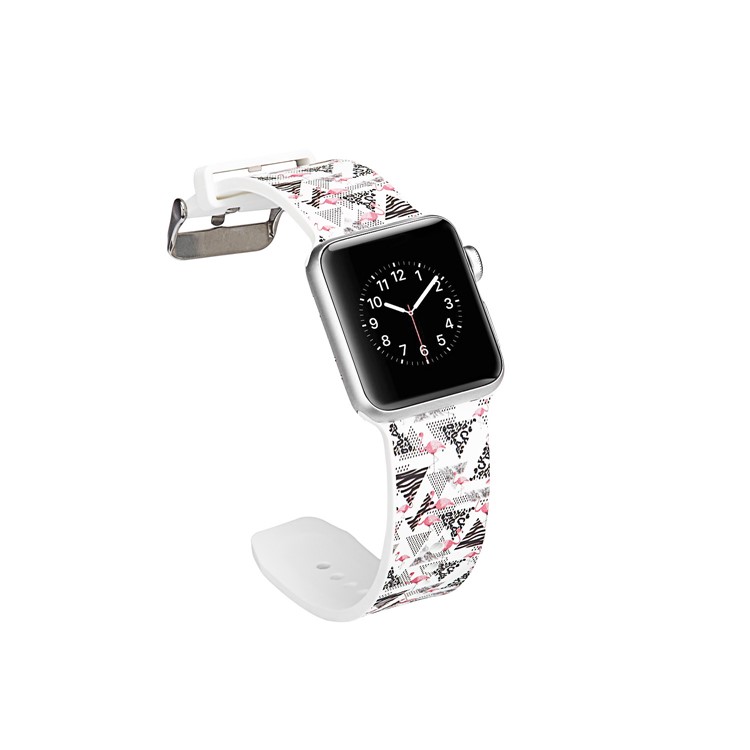 Pattern Printing Soft Silicone Wrist Strap Part for Apple Watch Series 4 40mm / Series 3 2 1 38mm - Flamingo-4