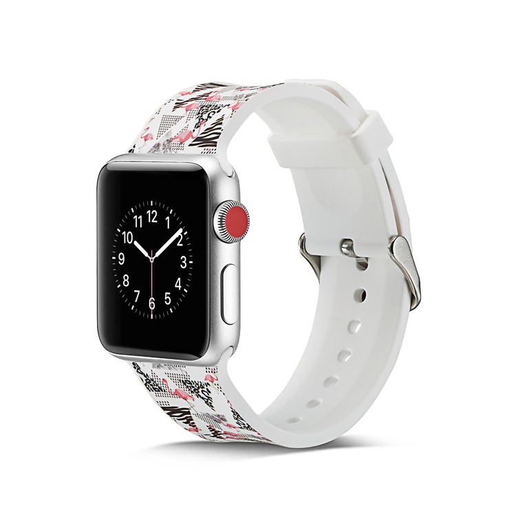 Pattern Printing Soft Silicone Wrist Strap Part for Apple Watch Series 4 40mm / Series 3 2 1 38mm - Flamingo-6