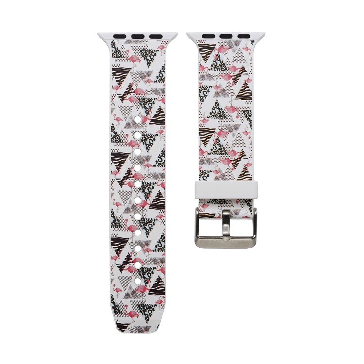 Pattern Printing Soft Silicone Wrist Strap Part for Apple Watch Series 4 40mm / Series 3 2 1 38mm - Flamingo-7