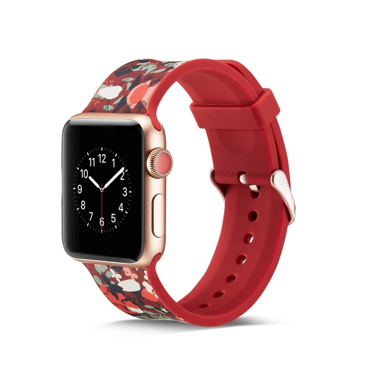 Pattern Printing Soft Silicone Wrist Watchband Strap for Apple Watch Series 4 40mm / Series 3 2 1 38mm - Vivid Flowers-6