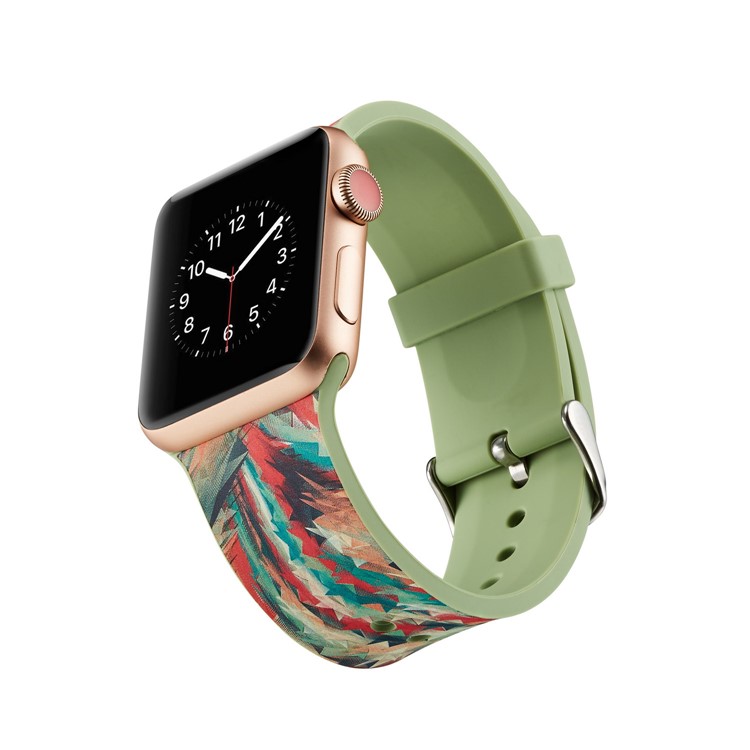 Pattern Printing Flexible Silicone Wrist Strap for Apple Watch Series 4 40mm / Series 3 2 1 38mm - Colorful Geometric Pattern-2