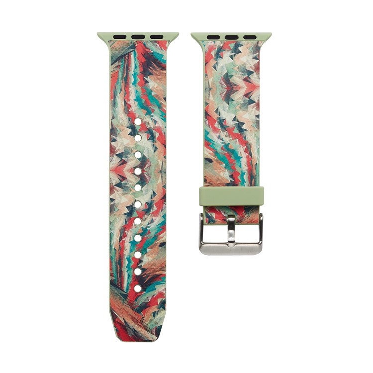 Pattern Printing Flexible Silicone Wrist Strap for Apple Watch Series 4 40mm / Series 3 2 1 38mm - Colorful Geometric Pattern-7