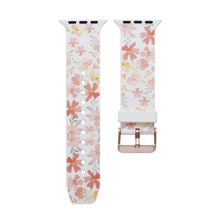 Pattern Printing Soft Silicone Wrist Strap for Apple Watch Series 4 44mm / Series 3 2 1 42mm - Elegant Flowers-1