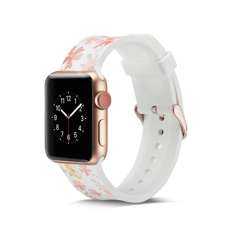 Pattern Printing Soft Silicone Wrist Strap for Apple Watch Series 4 44mm / Series 3 2 1 42mm - Elegant Flowers-7