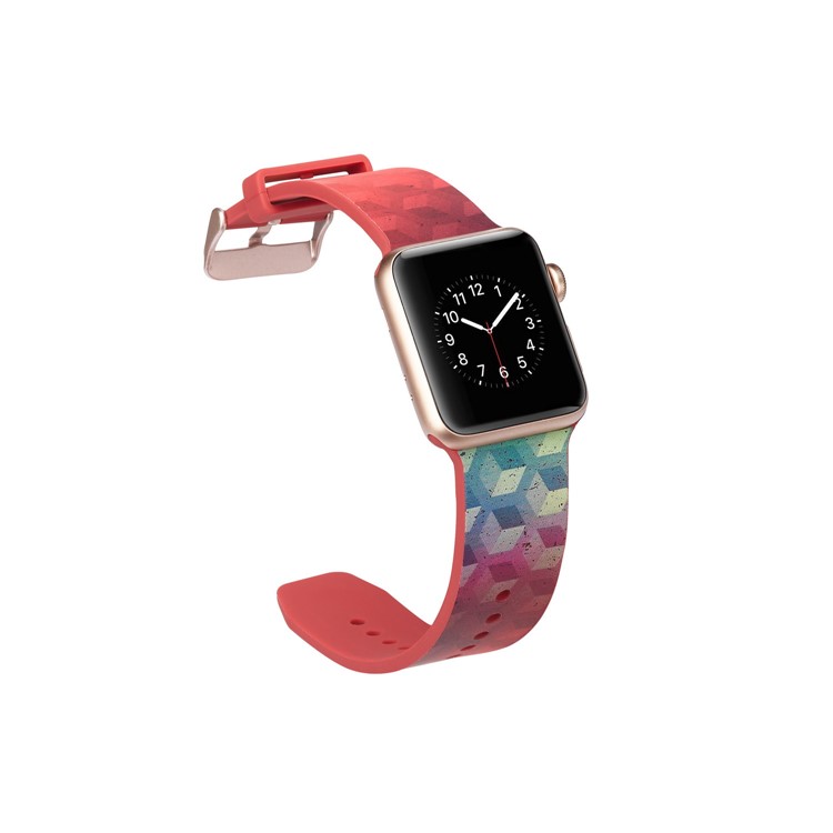 Pattern Printing Soft Silicone Wrist Strap Replace Part for Apple Watch Series 4 44mm / Series 3 2 1 42mm - Cube Pattern-2