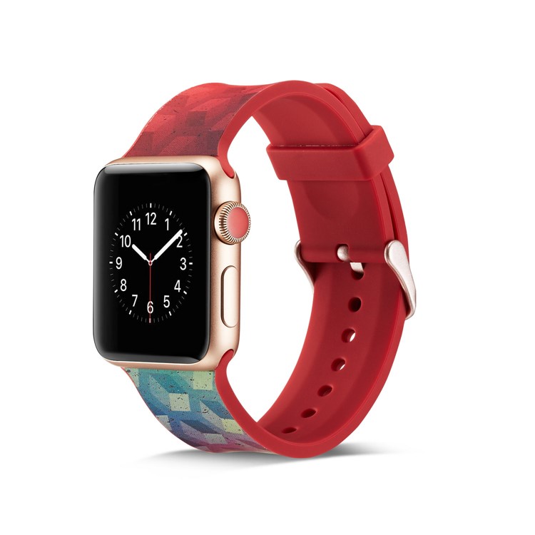 Pattern Printing Soft Silicone Wrist Strap Replace Part for Apple Watch Series 4 44mm / Series 3 2 1 42mm - Cube Pattern-6