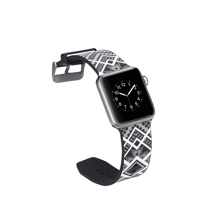 Pattern Printing Soft Silicone Wrist Strap for Apple Watch Series 4 44mm / Series 3 2 1 42mm - Quadrangle-2