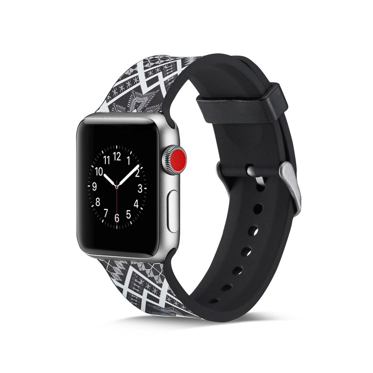 Pattern Printing Soft Silicone Wrist Strap for Apple Watch Series 4 44mm / Series 3 2 1 42mm - Quadrangle-6
