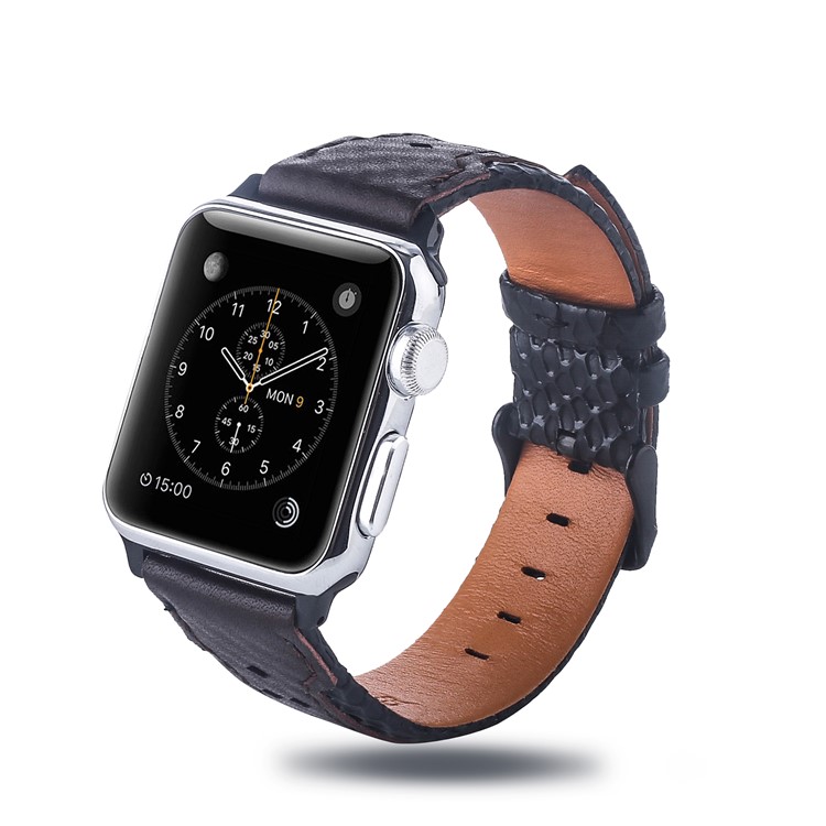 Grid Pattern Genuine Leather Watch Strap for Apple Watch Series 4 40mm, Series 3 / 2 / 1 38mm - Brown / Black-2