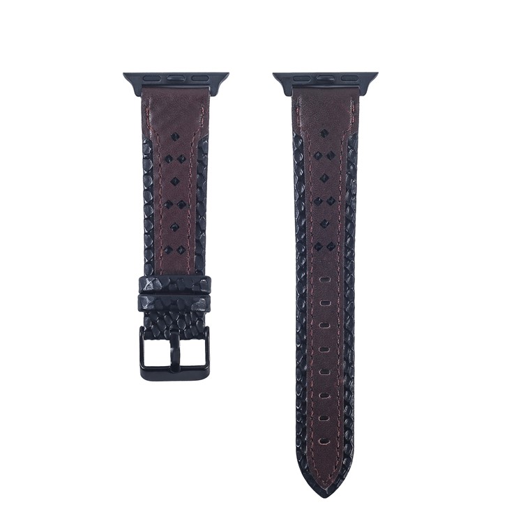 Grid Pattern Genuine Leather Watch Strap for Apple Watch Series 4 40mm, Series 3 / 2 / 1 38mm - Brown / Black-3