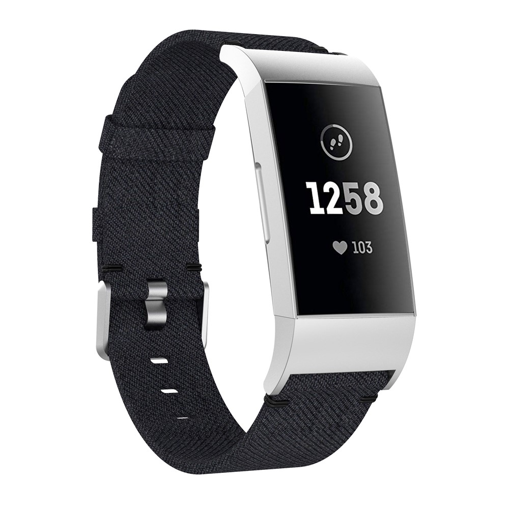 Breathable Canvas Watch Band with Metal Connector for Fitbit Charge 3 - Black-2