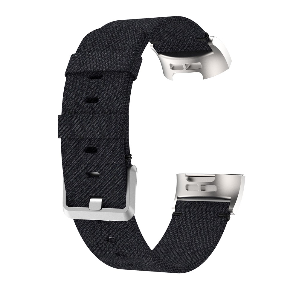 Breathable Canvas Watch Band with Metal Connector for Fitbit Charge 3 - Black-3