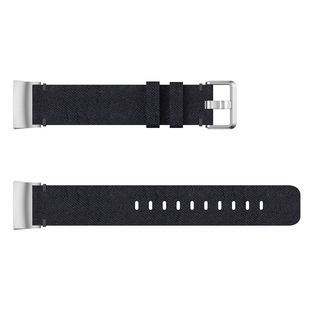 Breathable Canvas Watch Band with Metal Connector for Fitbit Charge 3 - Black-4