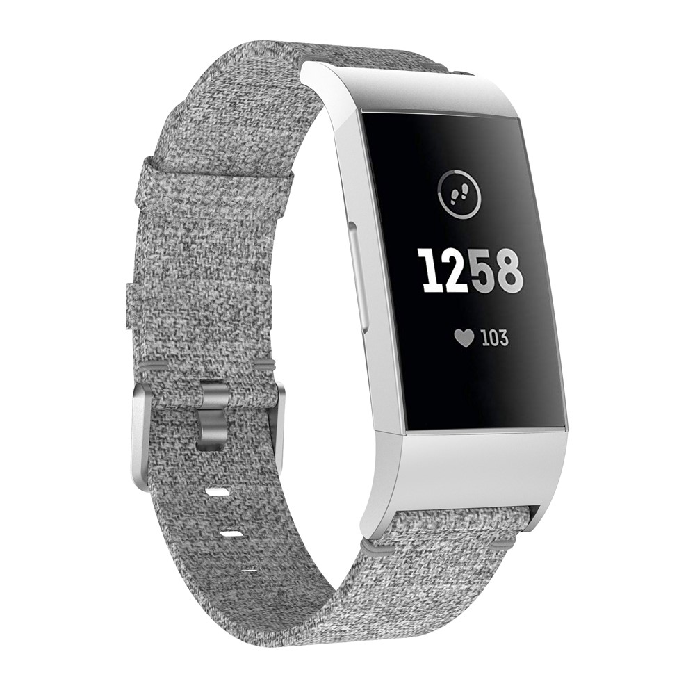 Breathable Canvas Watch Strap with Metal Connector for Fitbit Charge 3 - Grey-2
