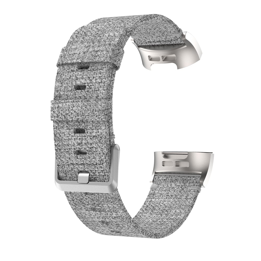 Breathable Canvas Watch Strap with Metal Connector for Fitbit Charge 3 - Grey-3