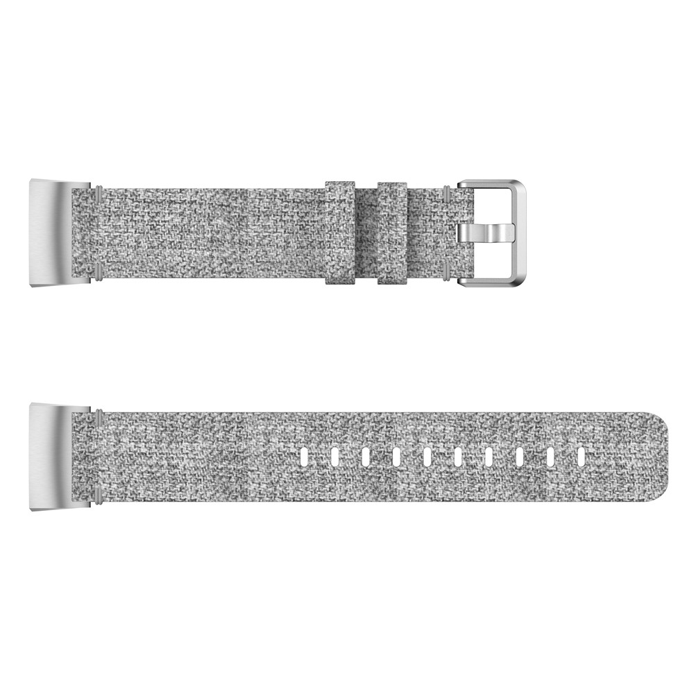 Breathable Canvas Watch Strap with Metal Connector for Fitbit Charge 3 - Grey-4