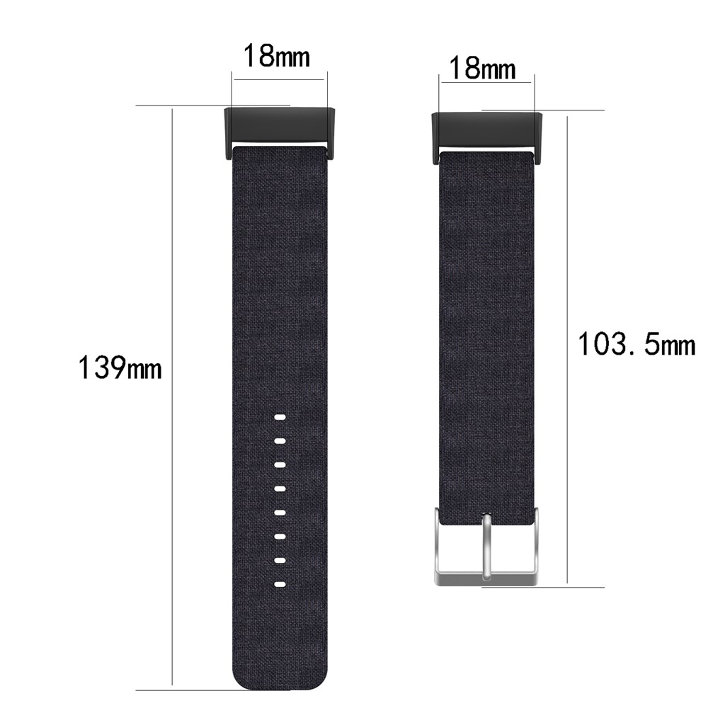 Breathable Canvas Watch Band with Stainless Steel Connector for Fitbit Charge 3 - Black-4