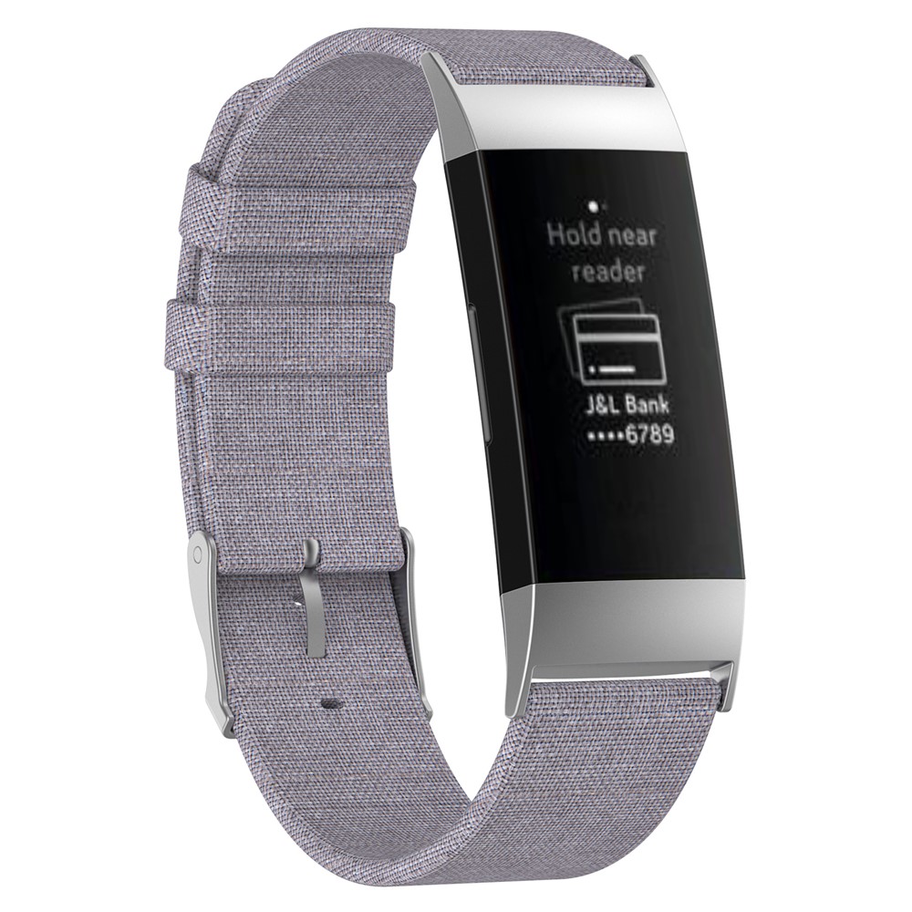 Breathable Canvas Watch Strap with Stainless Steel Connector for Fitbit Charge 3 - Grey-1