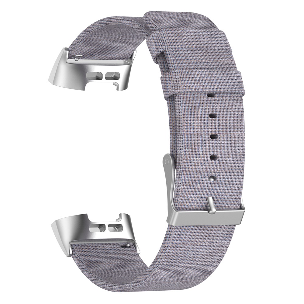 Breathable Canvas Watch Strap with Stainless Steel Connector for Fitbit Charge 3 - Grey-2