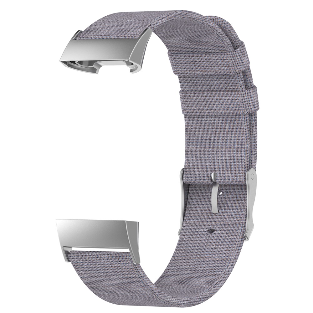 Breathable Canvas Watch Strap with Stainless Steel Connector for Fitbit Charge 3 - Grey-3