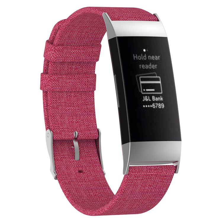 Breathable Canvas Watch Band Replacement with Stainless Steel Connector for Fitbit Charge 3 - Red-1