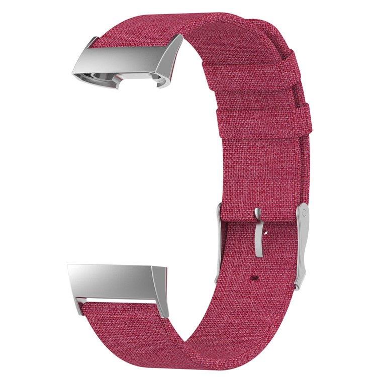 Breathable Canvas Watch Band Replacement with Stainless Steel Connector for Fitbit Charge 3 - Red-2