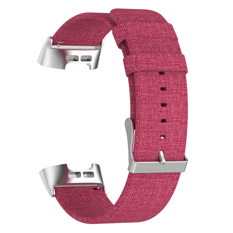 Breathable Canvas Watch Band Replacement with Stainless Steel Connector for Fitbit Charge 3 - Red-3