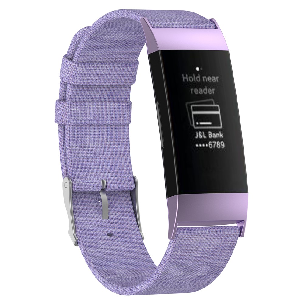 Stylish Canvas Watch Band with Stainless Steel Connector for Fitbit Charge 3 - Purple-1